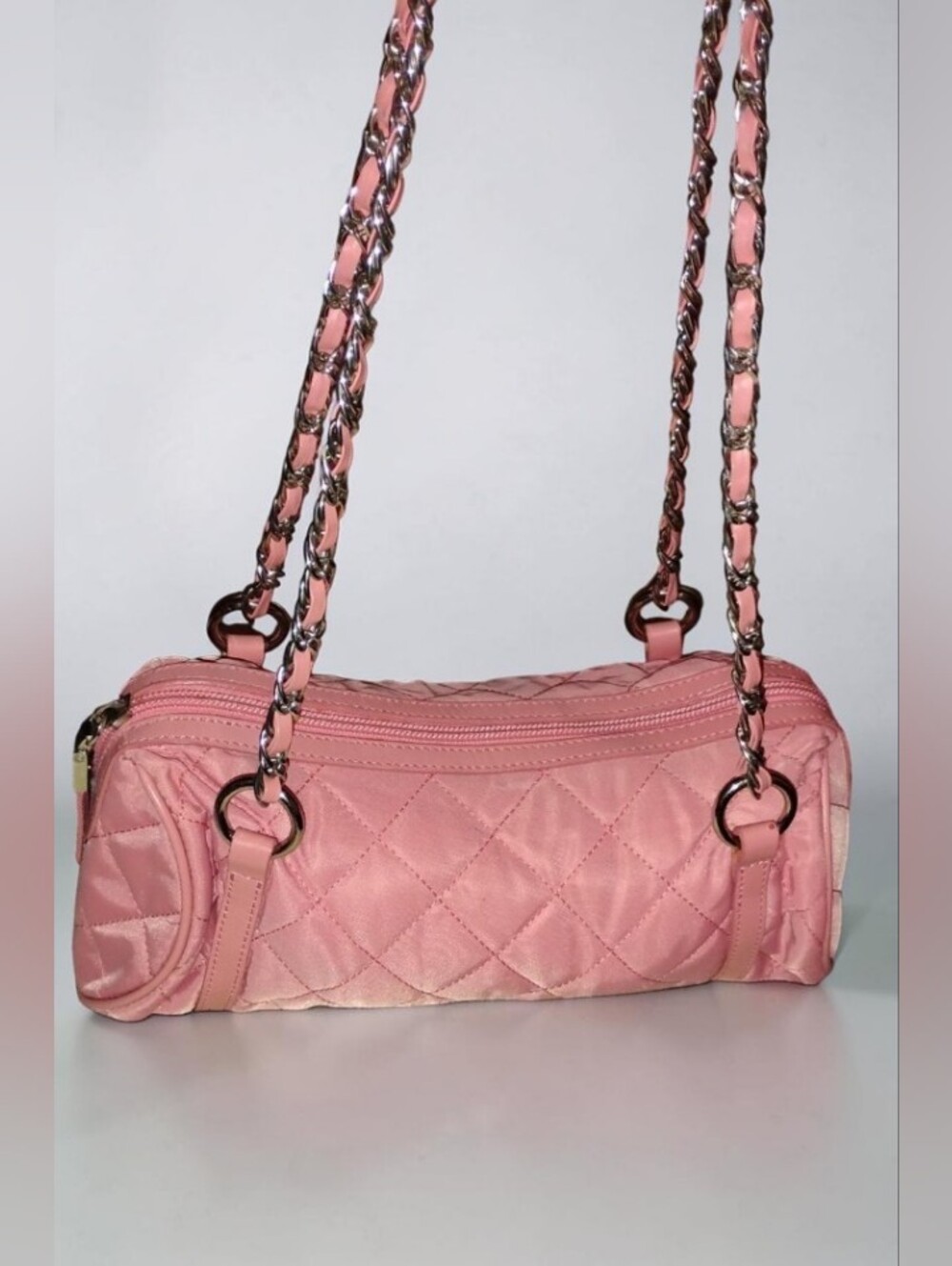 Talbots Pink Quilted Nylon Barrel Crossbody Shoulder Bag Chain Strap NWOT